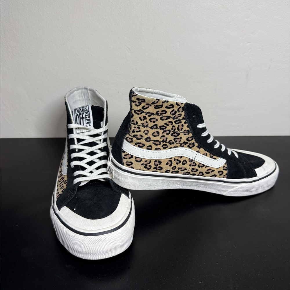 Vans Black and Tan High-Top Sneakers with Leopard Print